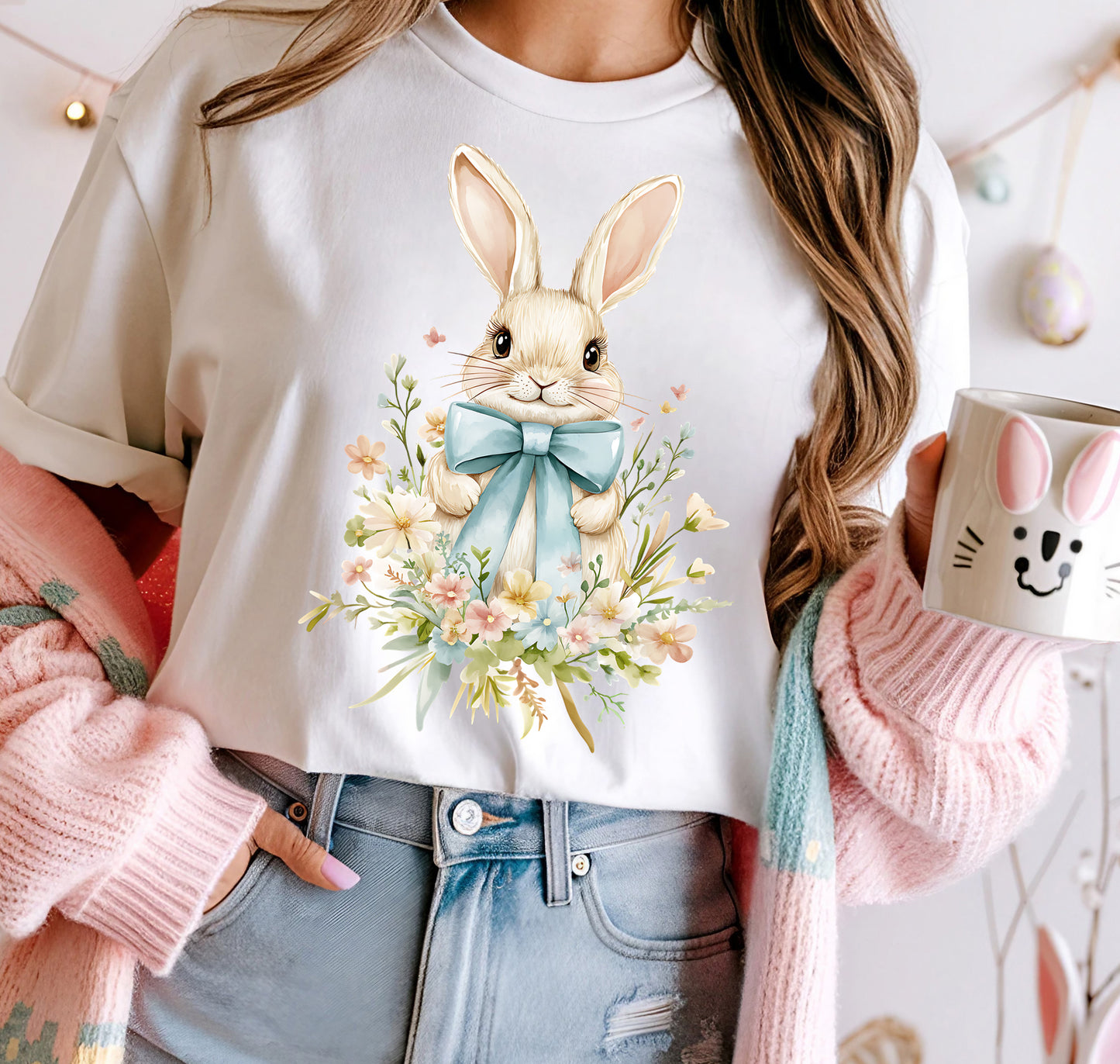 Easter Floral Pink Bunny